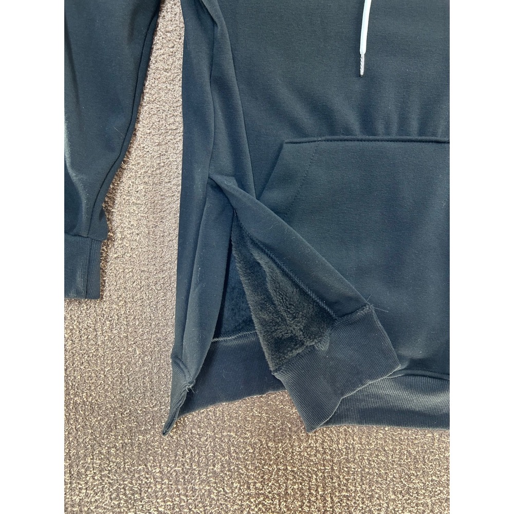 The Warmy Black Fleece Lined Longline Hoodie Sweatshirt Small Raglan Sleeve - Picture 3 of 7